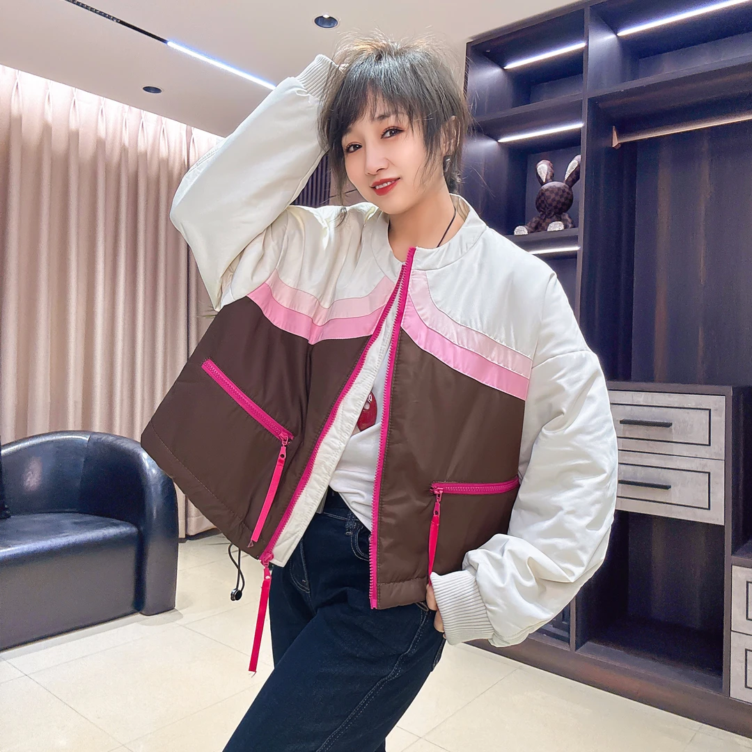 2025春季新款夹棉拼色棒球服外套女短款韩版休闲加厚拉链时尚夹克