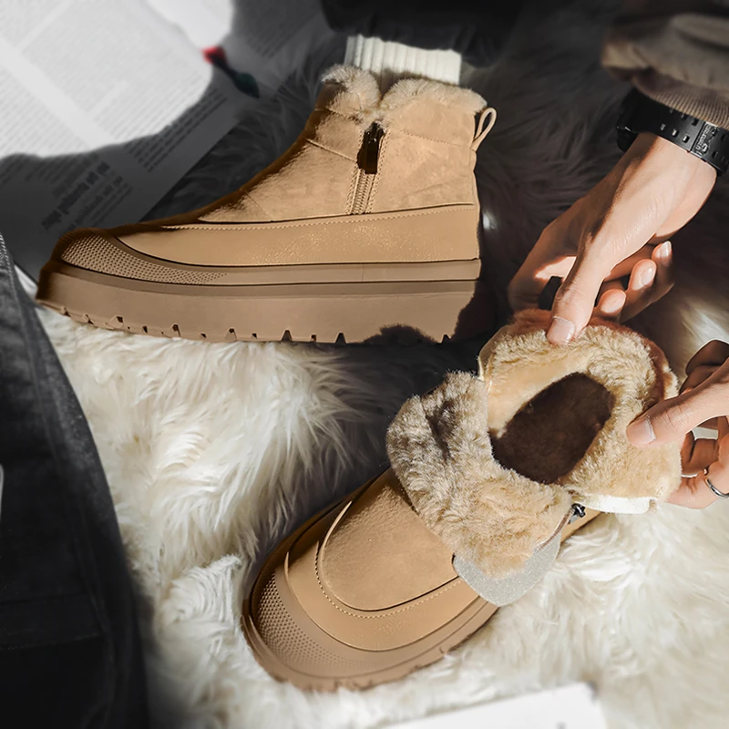 雪地靴男款冬季加绒保暖工装靴子美式一脚蹬男靴防寒厚底户外棉鞋