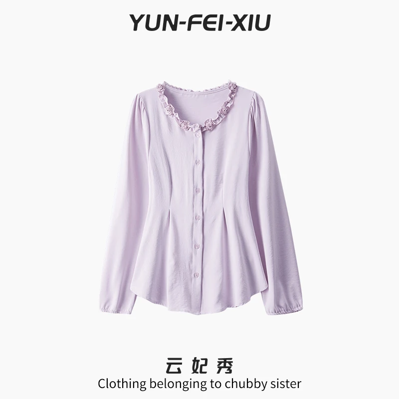 云妃秀大码女装衬衫时尚休闲日常大气减龄显瘦百搭微胖春季63935