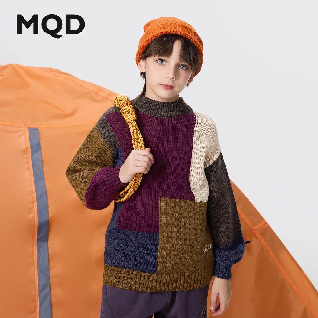 【艺术系列】MQD男童25冬新款学院风色块拼接半高领毛衣9654W0761