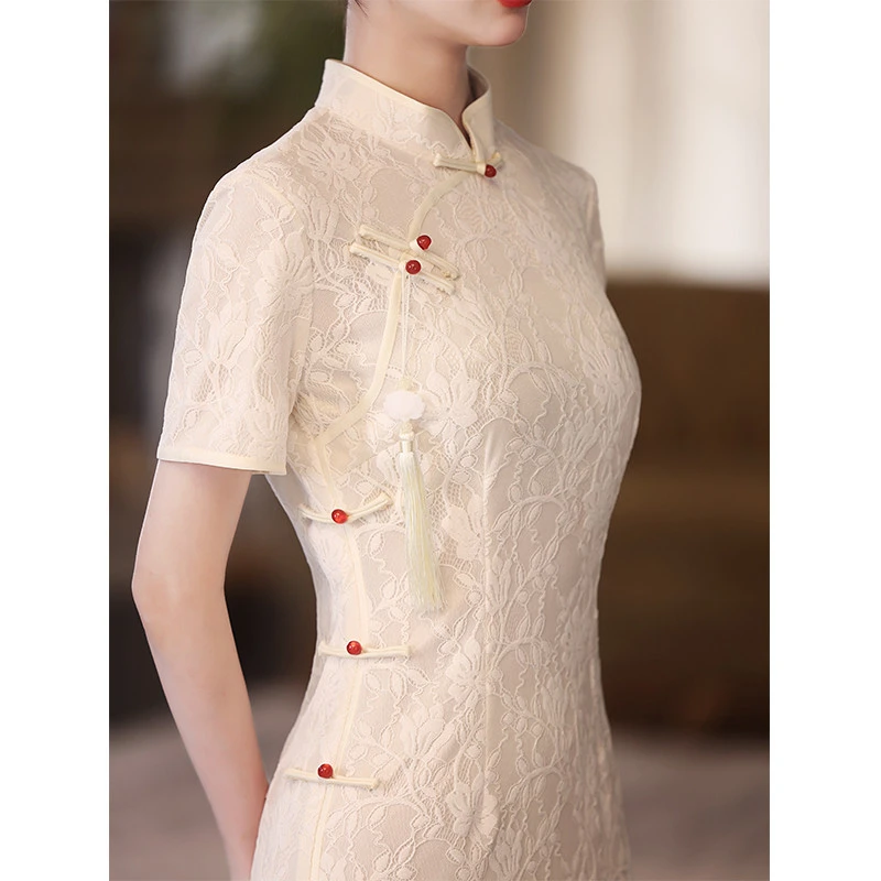 订婚旗袍女2025新款年轻款气质高端连衣裙新中式改良绝美夏季蕾丝