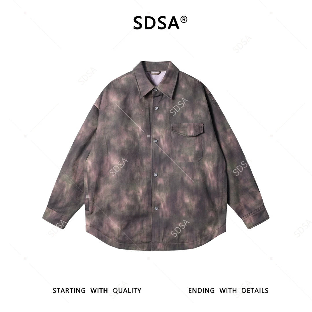 SDSA男士秋冬新款痞帅男装简约扎染百搭宽松翻领羽绒服外套时尚