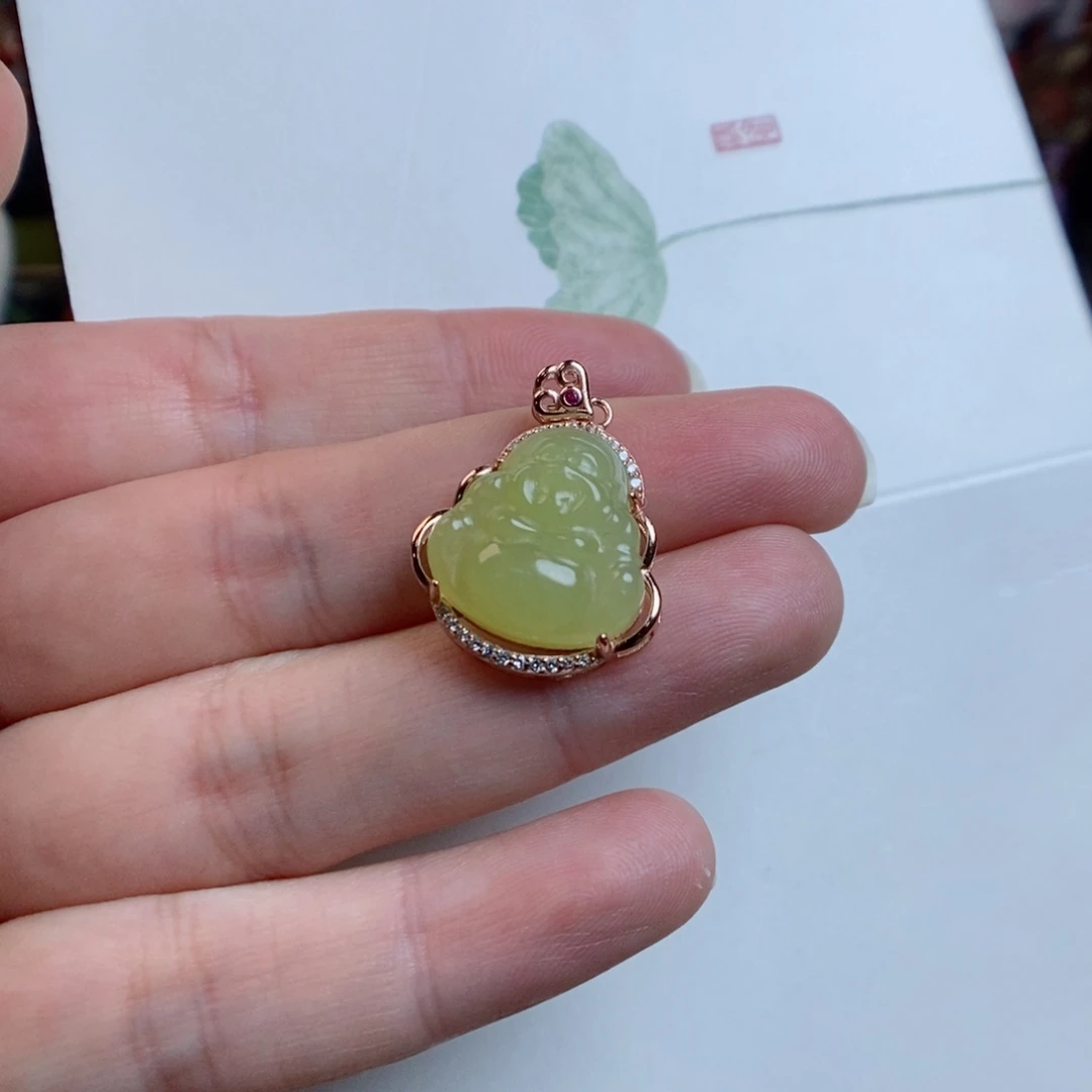 和田玉颈饰银S925镀金镶嵌