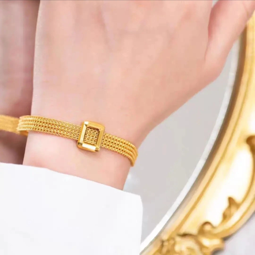 铜合金手链 金色原创精致日韩轻奢百搭复古时尚饰品简约编织