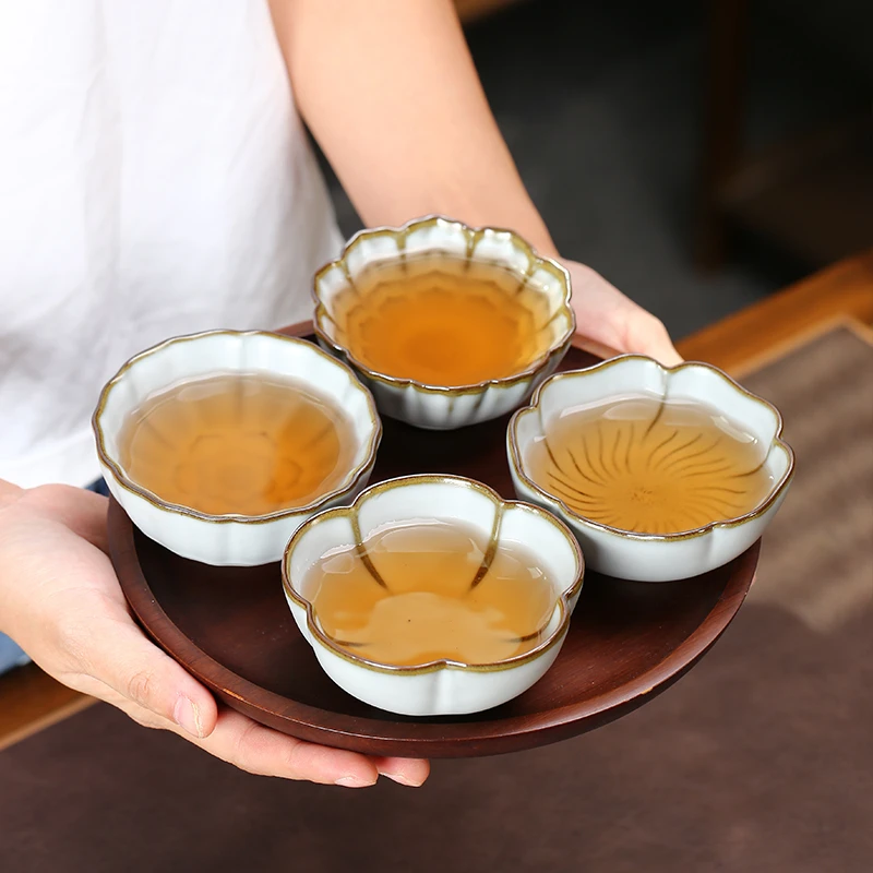 大号家用汝窑功夫茶杯开片裂纹可养品茗茶杯白色汝瓷主人杯茶盏器