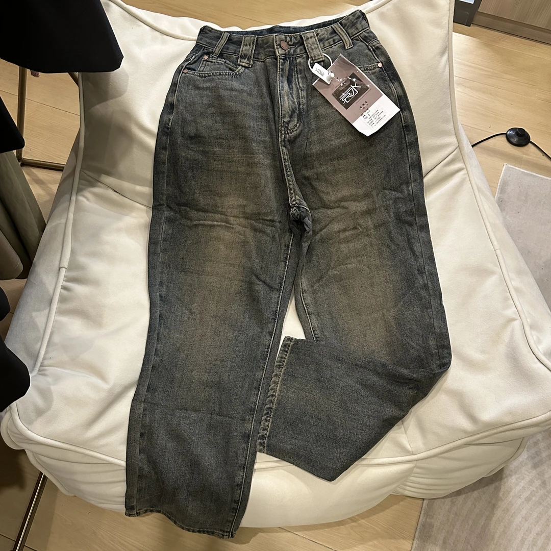 港风复古做旧显瘦直筒牛仔裤23032#