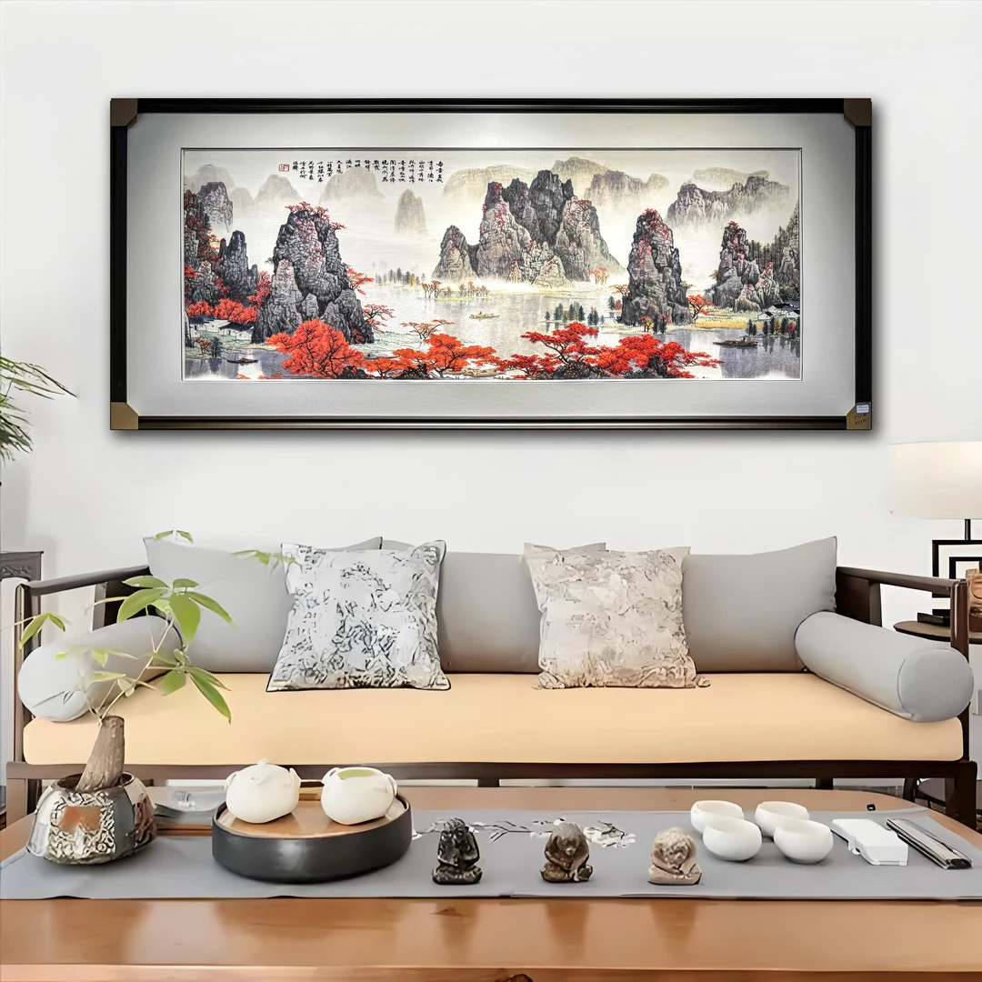 【千峰竞秀】纯手工刺绣非遗苏绣山水客厅茶室办公室画芯60*160cm