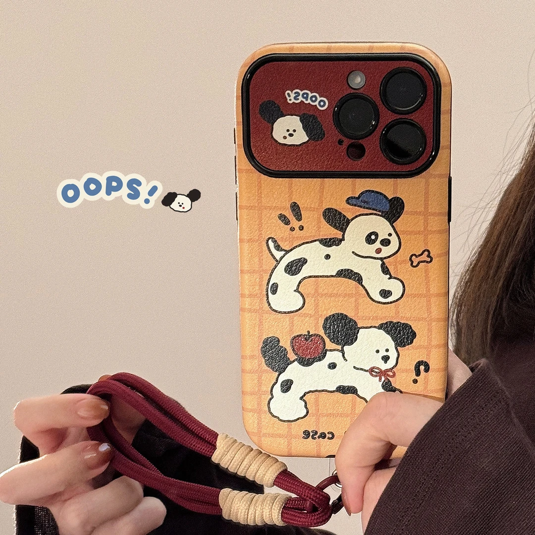 搞怪个性狗狗适用iphone16苹果15手机壳14promax皮质11手绳12防摔
