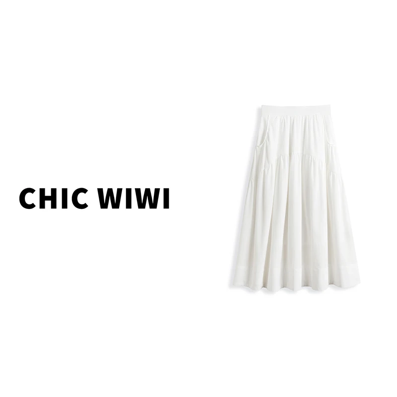 CHIC WIWI 百褶半身裙女夏季高腰显瘦口袋a字伞裙QZ032169
