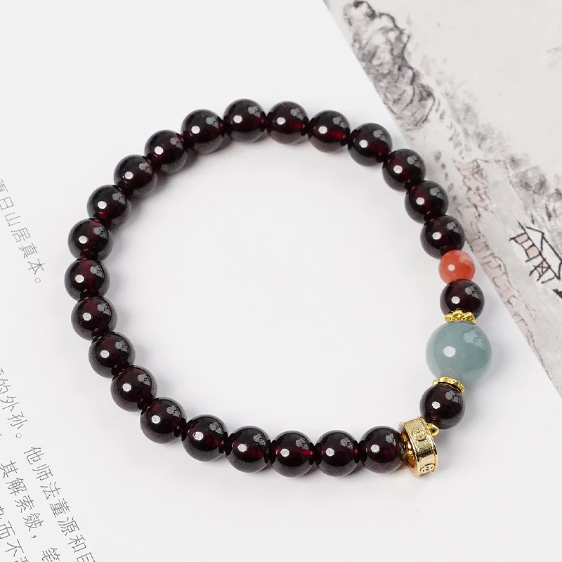 原创轻奢时尚单圈石榴石南红玛瑙翡翠转珠女款手串珠手链-8904