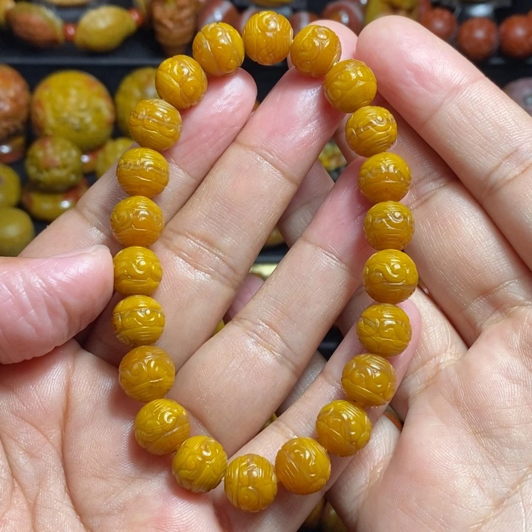 玛瑙/玉髓未镶嵌战国红鸡油黄同料回纹手串