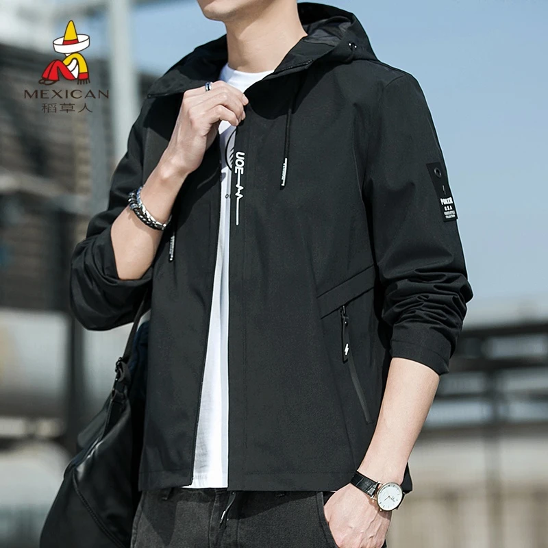 Mexican/稻草人男连帽外套休闲男士夹克秋冬薄款时尚2025新款潮流