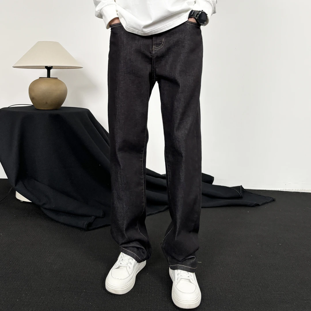 潮流百搭经典原色牛仔复古百搭日系街头潮牌男装宽松直筒牛仔裤