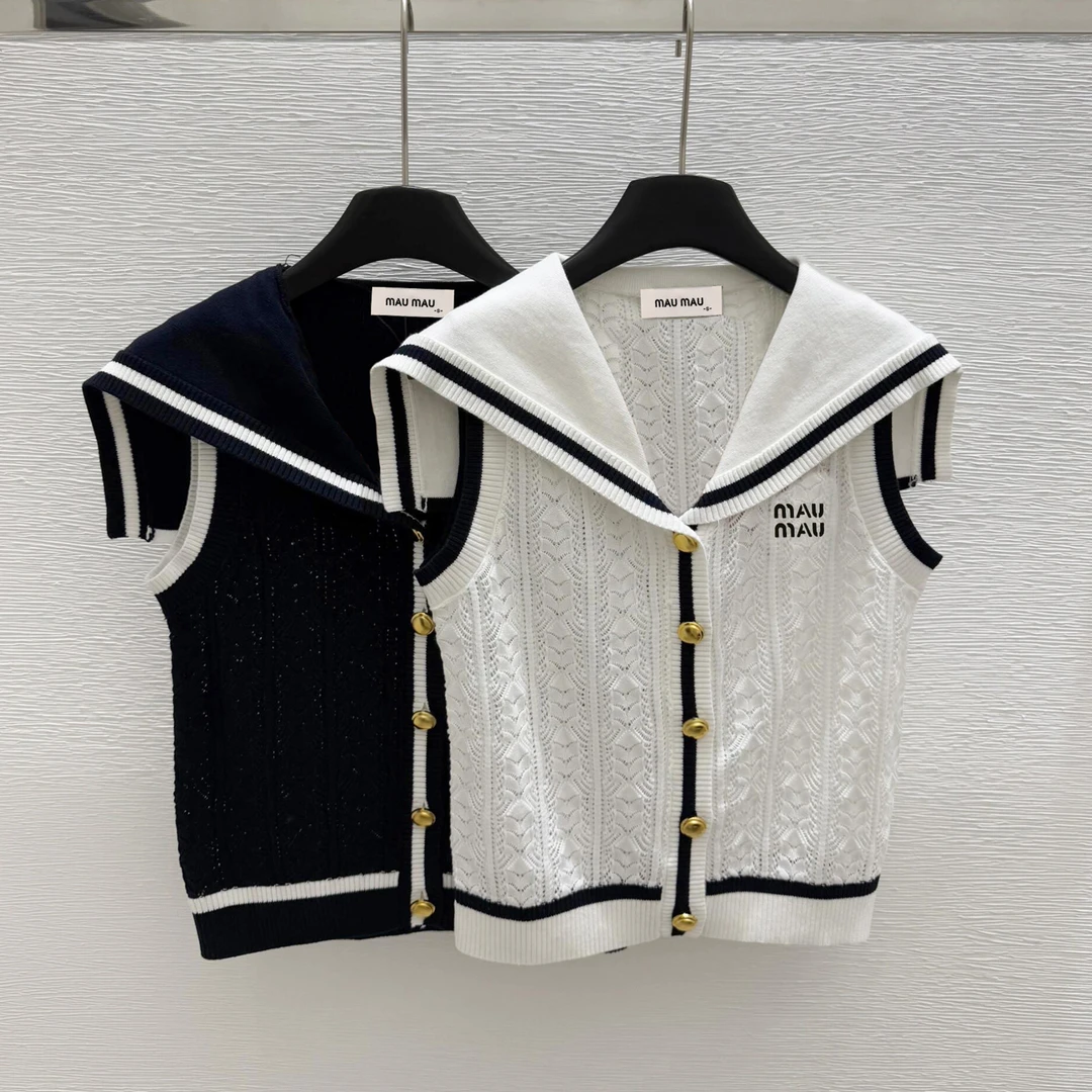 25夏季学院风减龄海军领针织背心T恤上衣MU4470