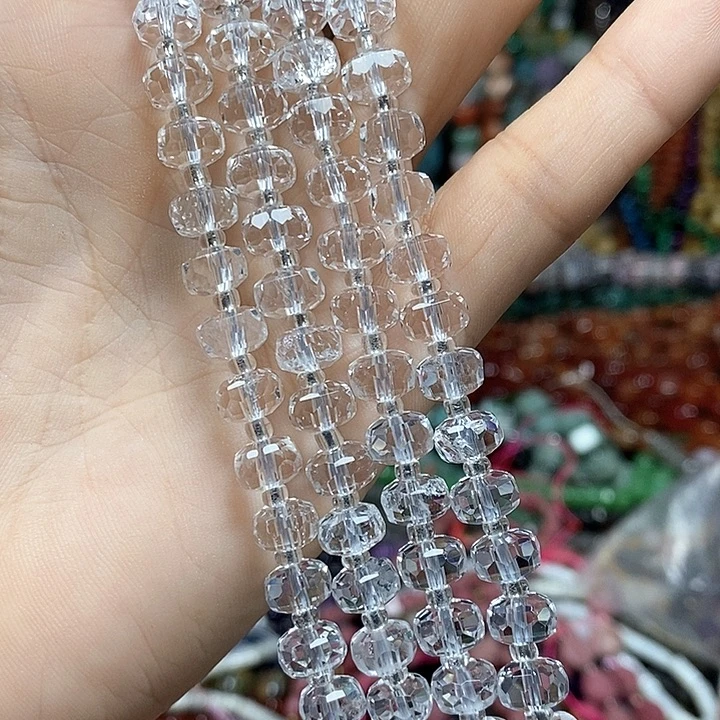 玛瑙/玉髓未镶嵌珠宝半成品天然白水晶切面车轮卡8mm