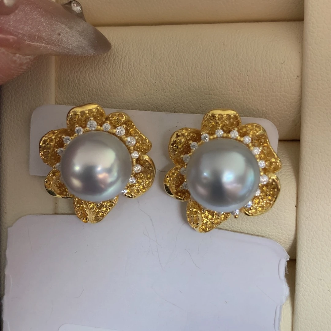 海水珍珠耳饰银S925镶嵌