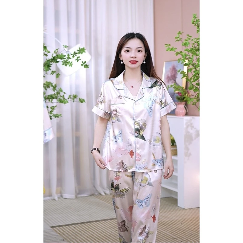 【三件套】夏新款短袖冰丝女套可爱卡通印花睡衣女士套装NO.3