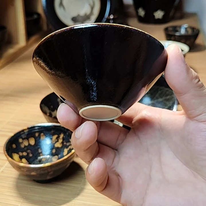 吉州窑柴窑柴烧缁素斗笠盏