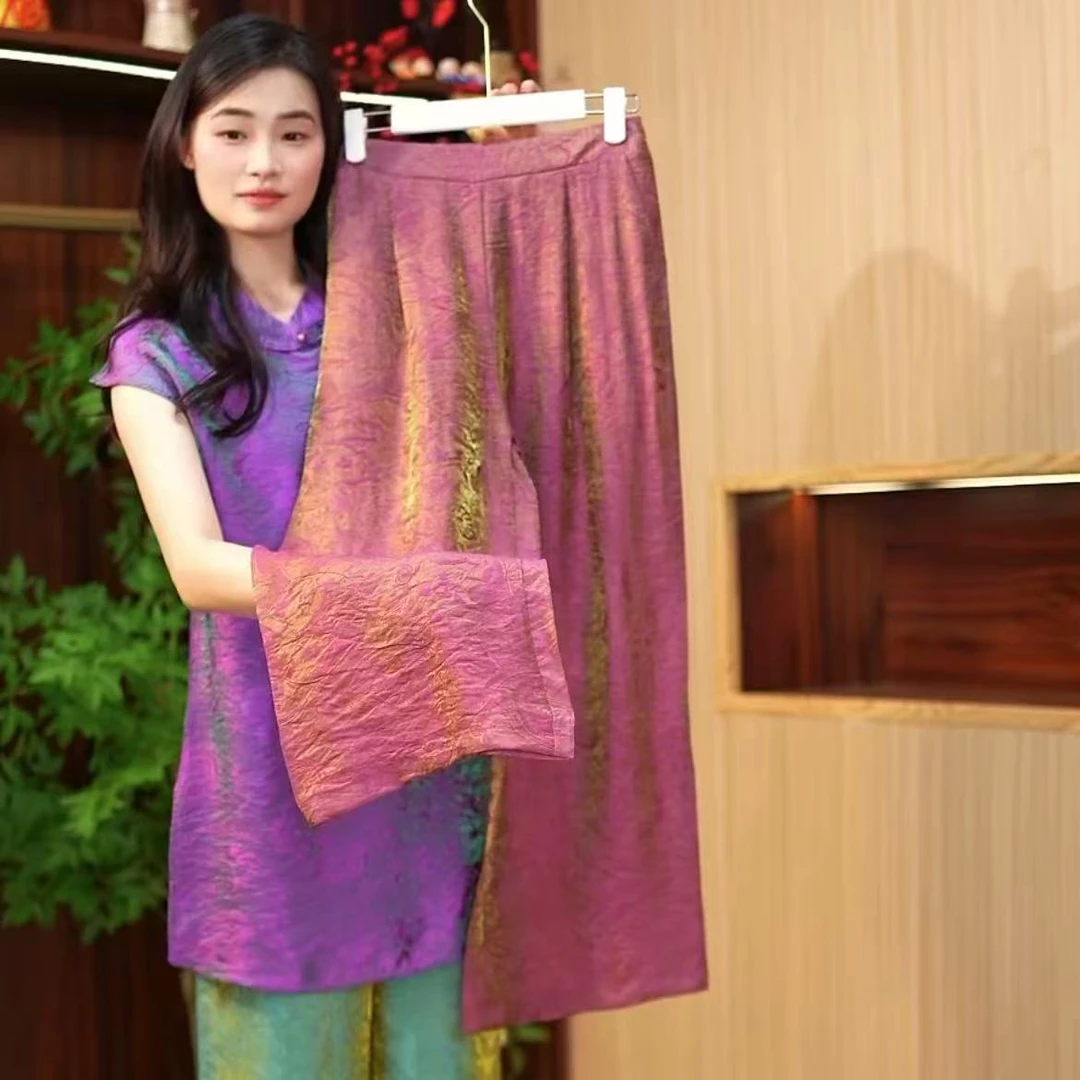 定制裤王！鎏金老料香云纱三色阔腿裤A2721显瘦气质休闲裤网红高腰