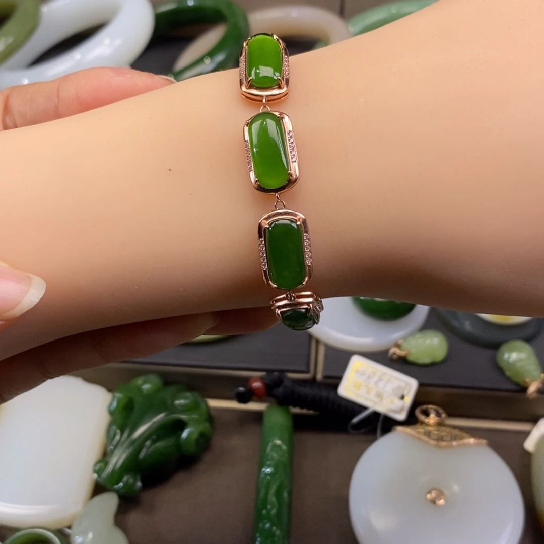 和田玉银S925镶嵌手链