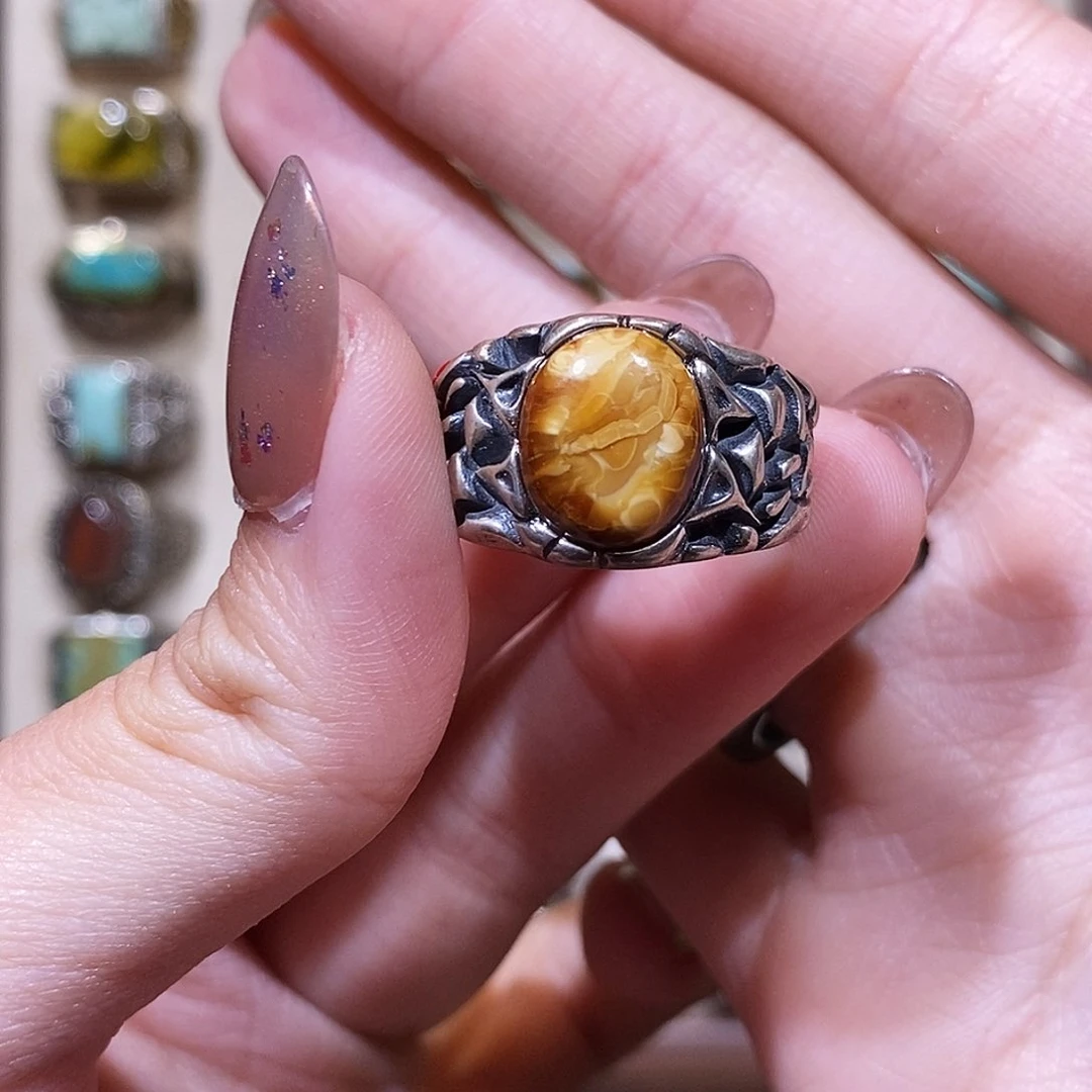 琥珀银S925镶嵌戒指戒指