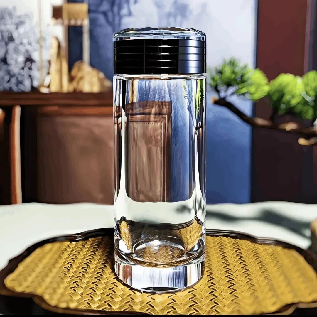 东海原石原矿水晶杯车载杯双层加厚耐热简约便携杯高档礼盒装