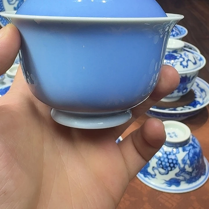 景德镇陶瓷柴窑天青盖碗
