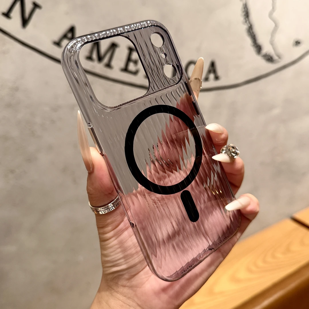 瓦楞条纹透明透黑款pc磁吸硬壳适用iPhone17pro手机壳苹果16/15