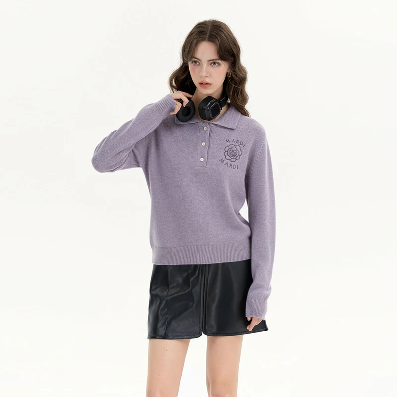 Mardi【露思同款】多巴胺25秋季刺绣雏菊翻领POLO羊毛针织衫上衣