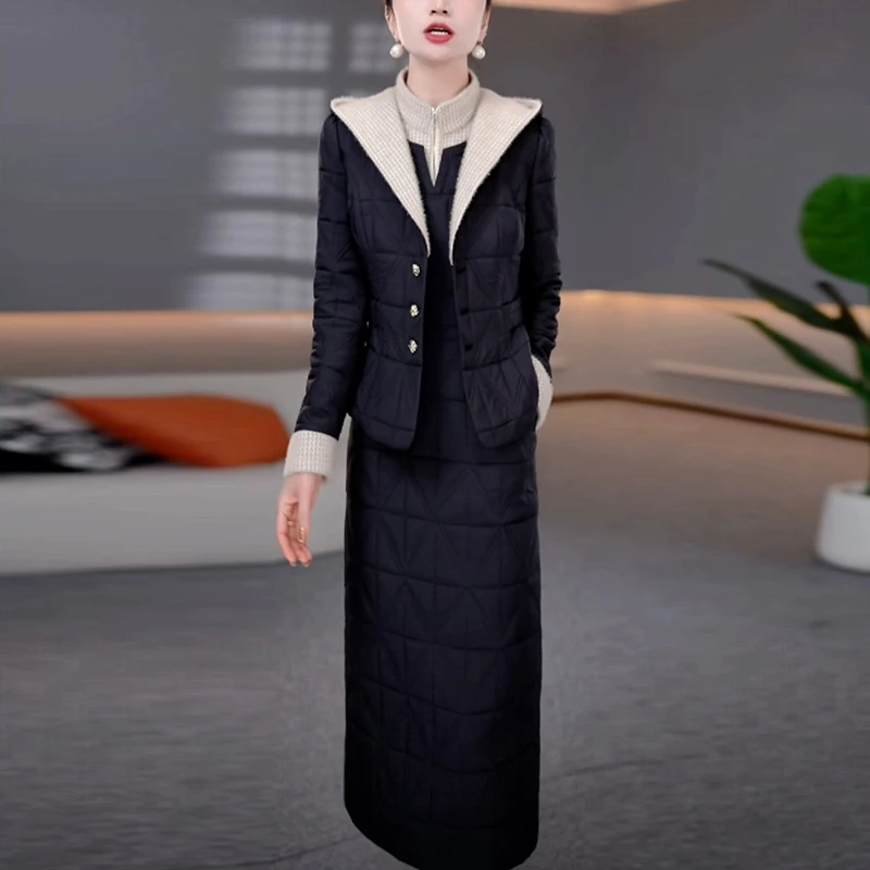 女士加棉保暖连衣裙两件套冬季2025冬季新款韩版时尚洋气套装裙子