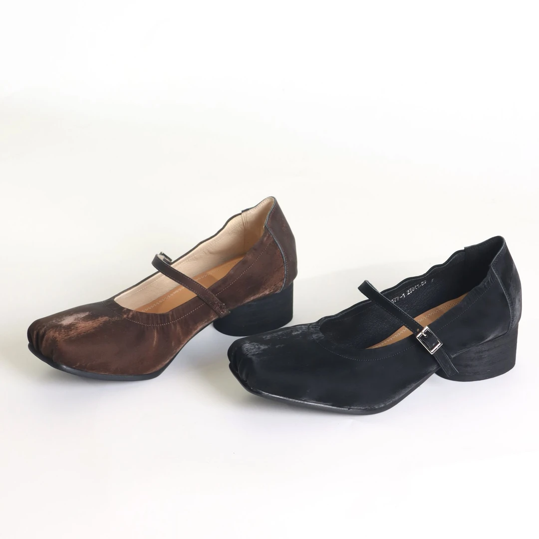 法式复古风粗跟浅口单鞋女方头一字带玛丽珍鞋软底芭蕾舞鞋177-1