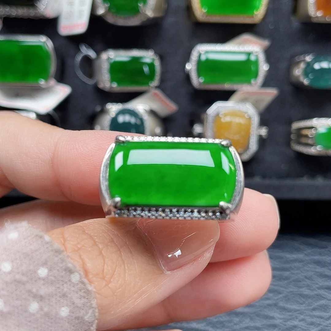 银S925镶嵌戒指翡翠天然A货翡翠没运费险3010