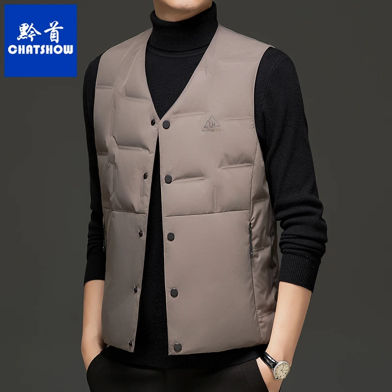 爆款白鸭绒男士V领羽绒马甲秋冬新款时尚百搭轻薄蓄热保暖背心男