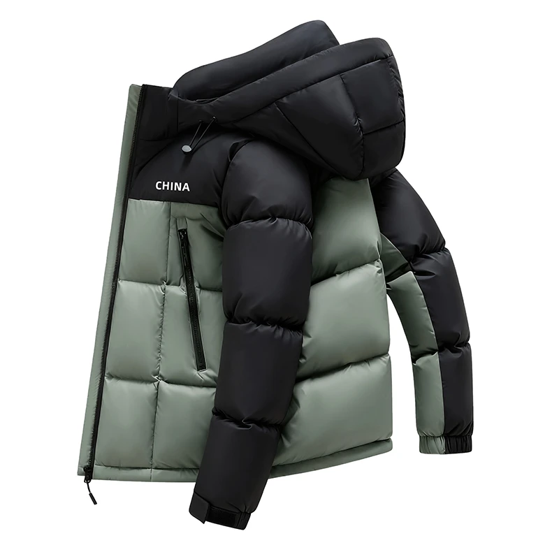 2025冬季时尚拼接男士羽绒服短款可拆卸帽加厚保暖男外套潮流新款