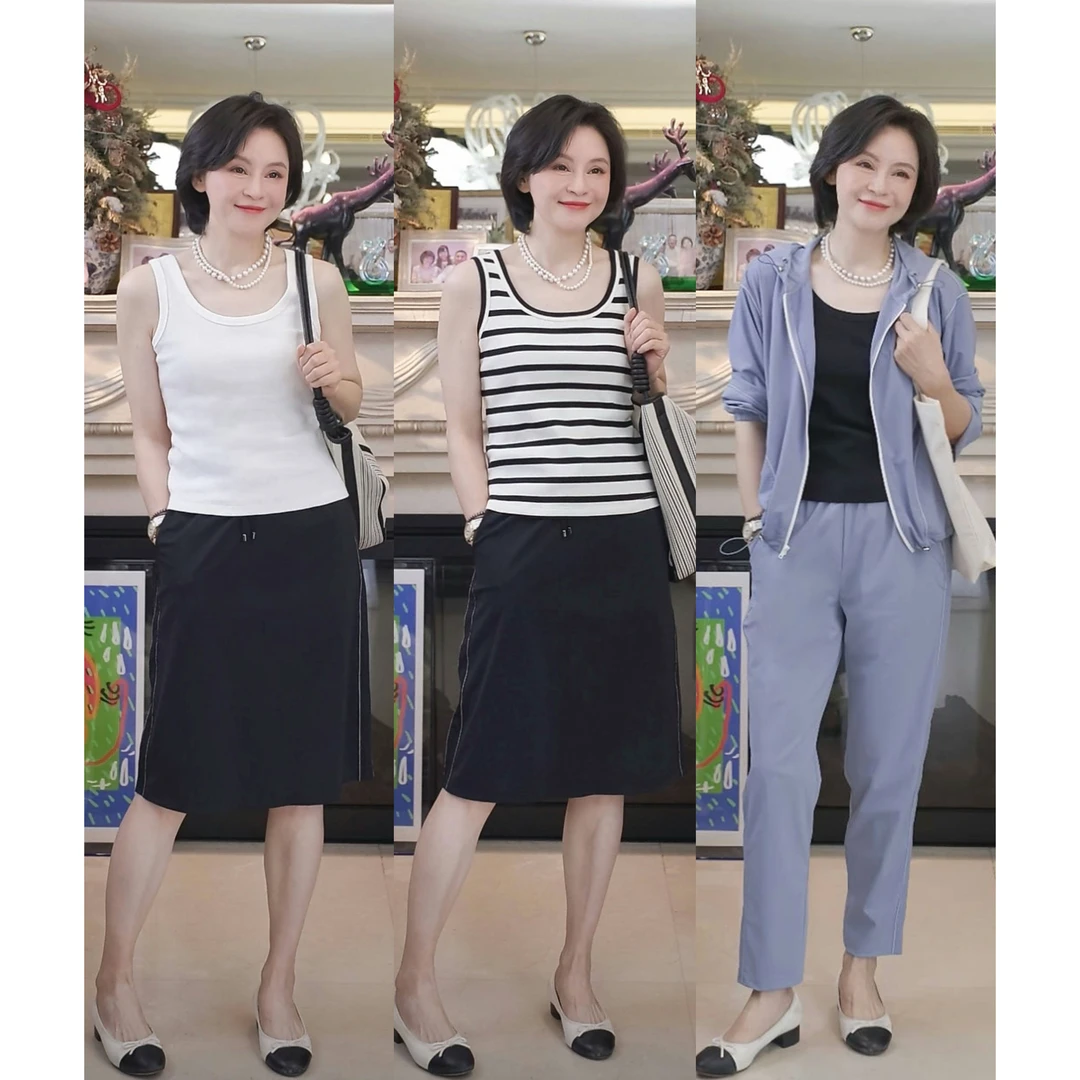 我是摩羯 升级条纹打底 高比例棉条纹圆领无袖夏季背心上衣