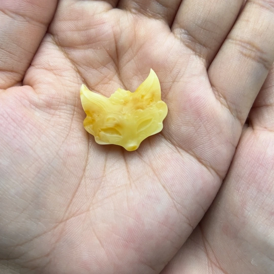 琥珀未镶嵌珠宝奇石狐狸面具打孔不退换