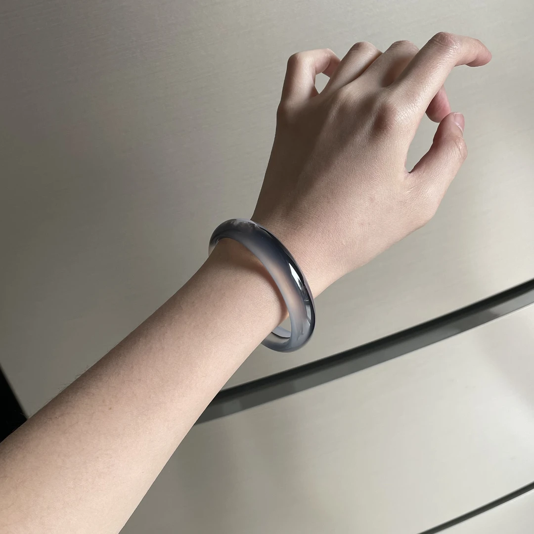 圈口58.9宽胎一线天水墨飘纹意境特色镯表面划痕介意勿拍-玛瑙