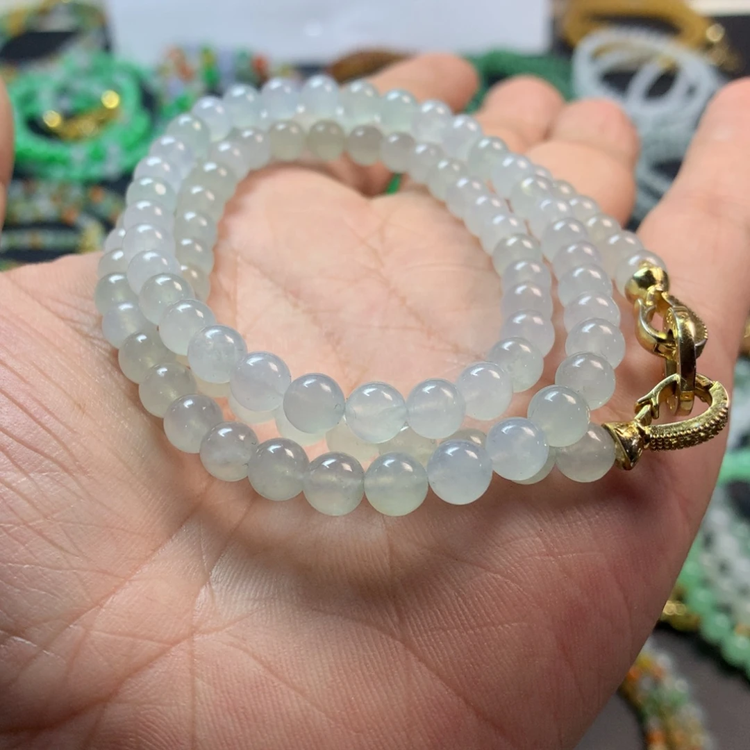 定制翡翠未镶嵌卡6.3白冰长串