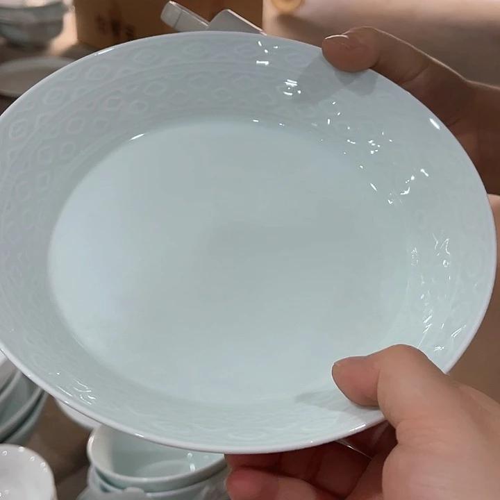 瓷片青瓷如意八英寸深盘四个，微瑕包邮