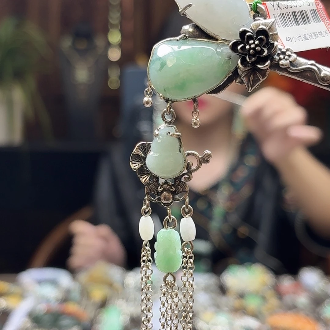 翡翠银S925镶嵌发簪发簪