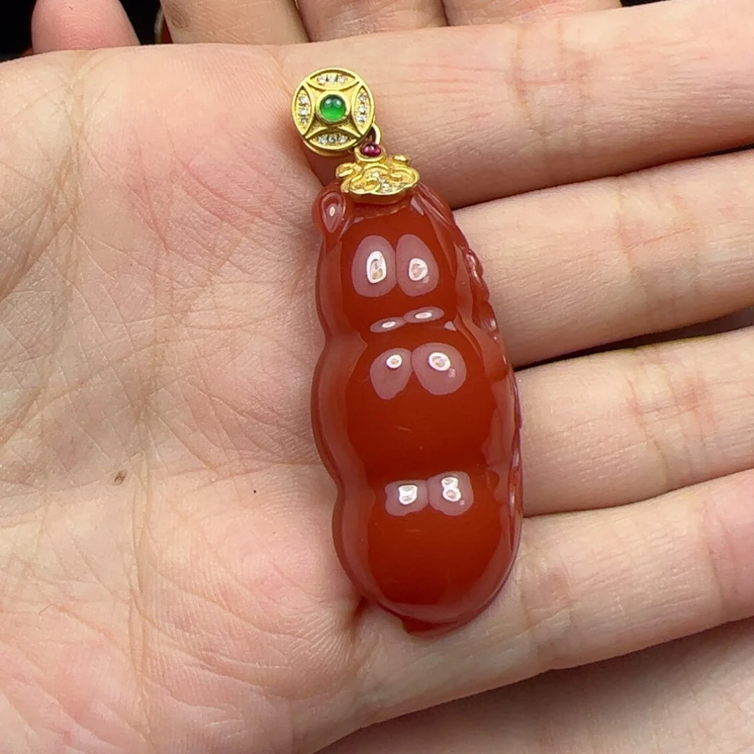 18K金镶嵌福豆南红玛瑙爱****2