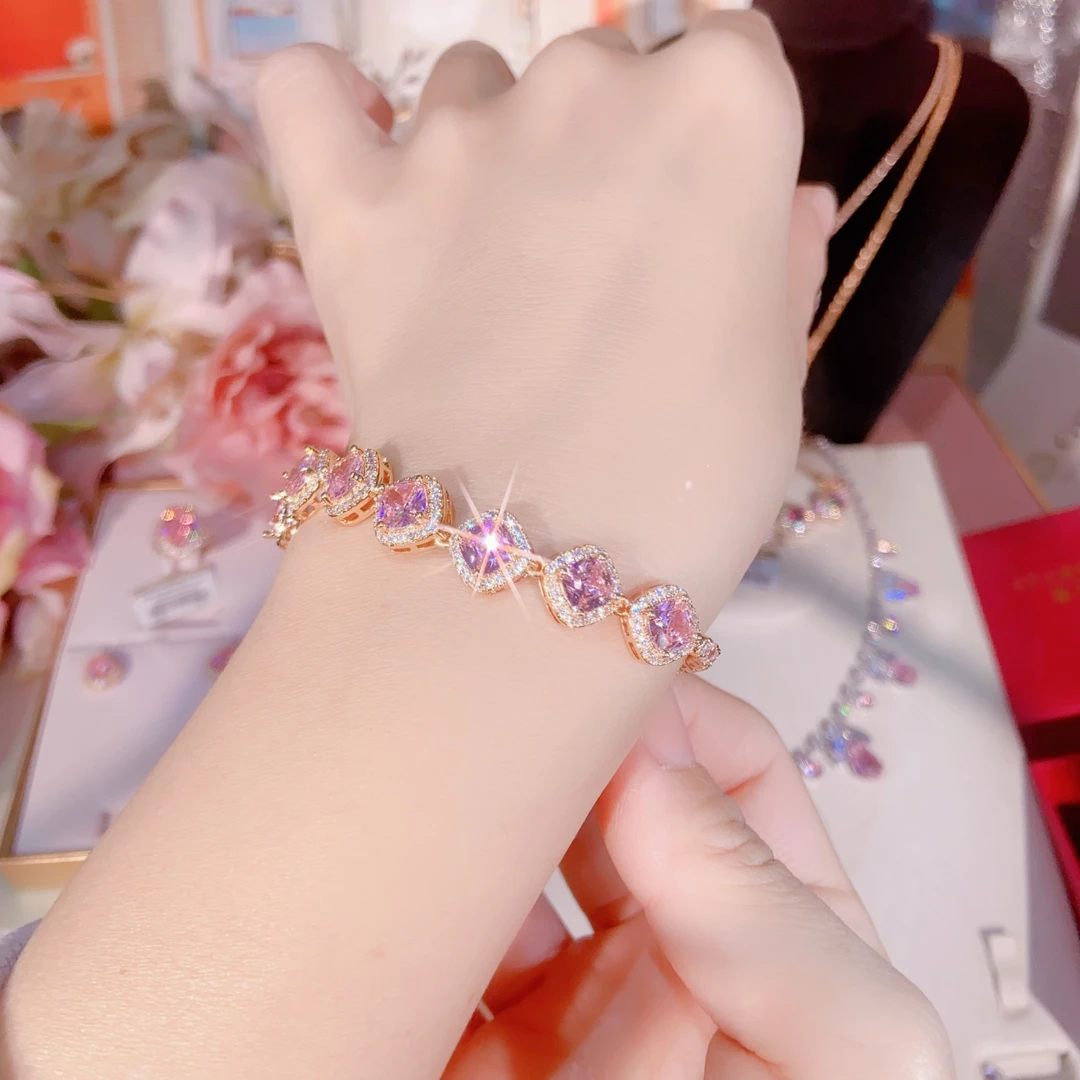 佳人款【粉方糖手链】香槟金色豪镶百搭王爆闪大气复古百搭小众