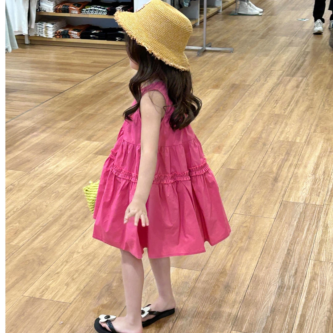 女童连衣裙可爱纯棉夏季2025新款度假纯色儿童洋气小女孩无袖裙子