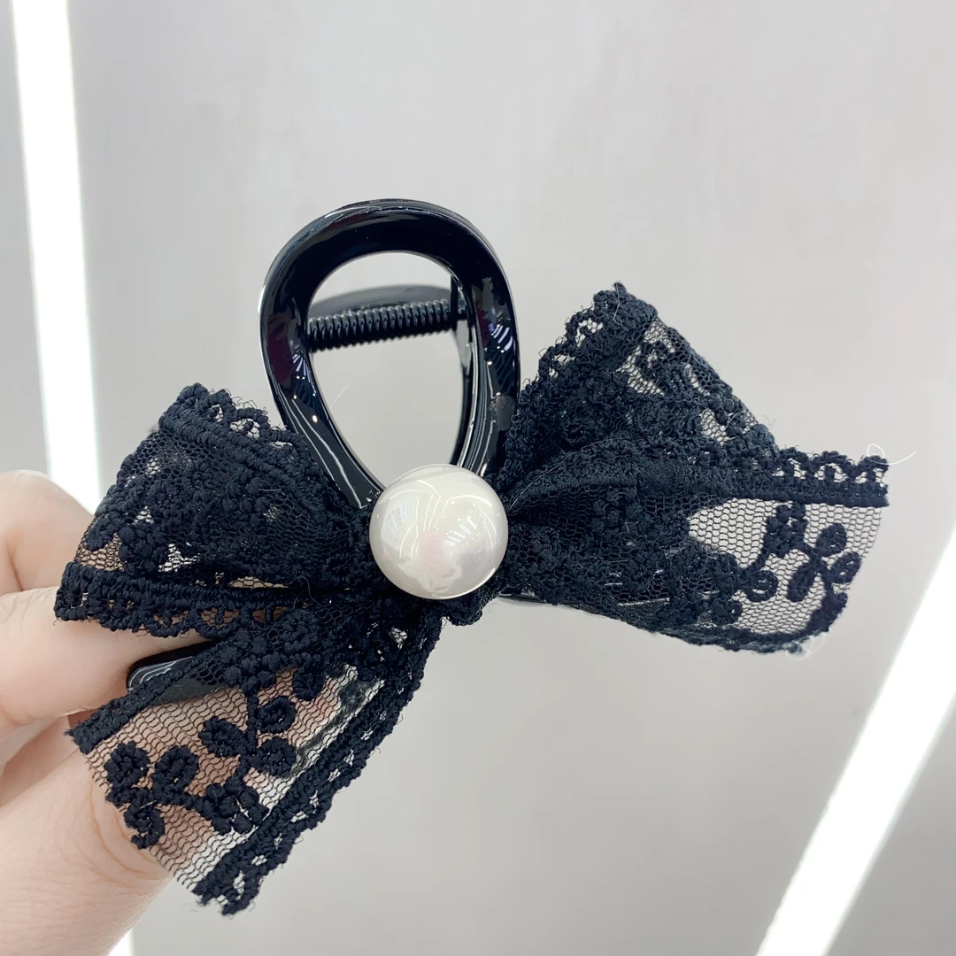 A62黑色蕾丝蝴蝶结长不大抓夹