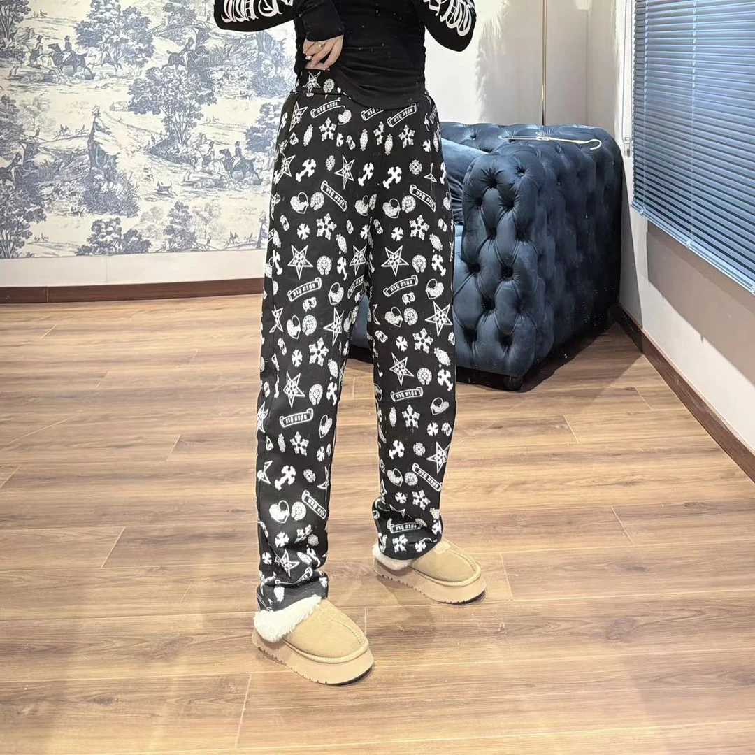 「鞠环环150斤显瘦穿搭推荐」经典印花满印百搭显贵百搭休闲裤