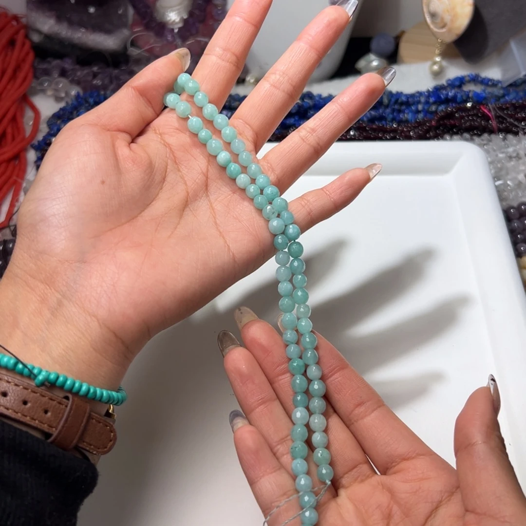 玛瑙/玉髓合金珠宝半成品Y483/6mm天河石一条