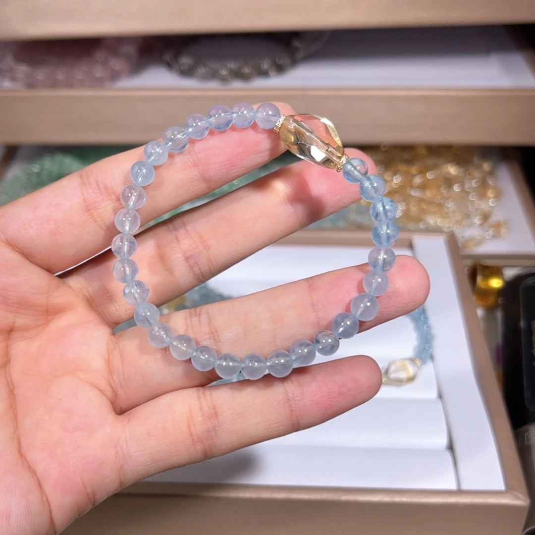 水晶手链银S925镶嵌海蓝009