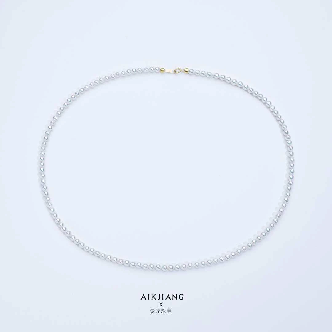 AIKJIANG/爱匠【必入福力】18K金扣冷白光淡水珍珠项链3-4mm时尚