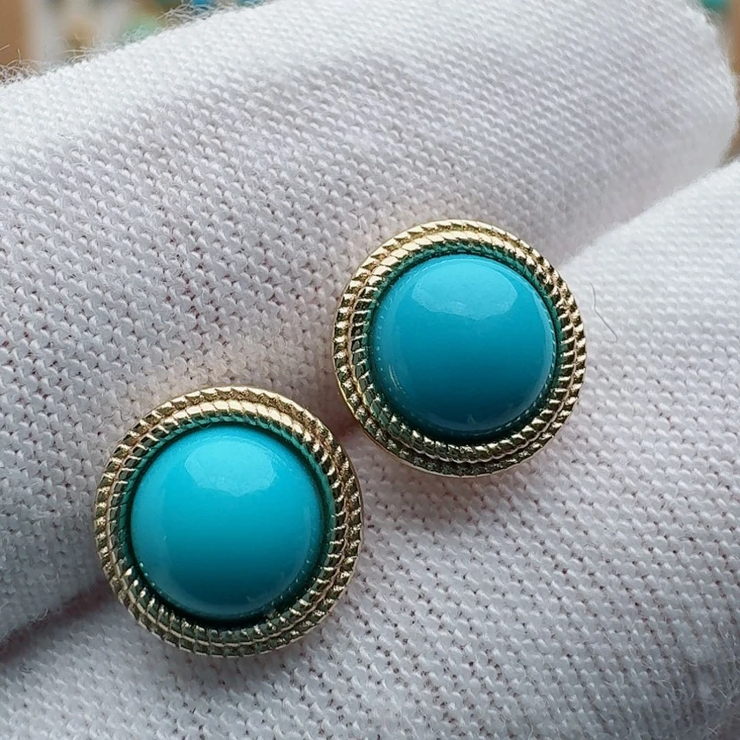 绿松石足铂镶嵌耳饰