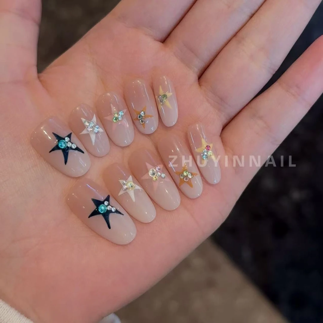 【售罄不补 织女星】祝音手工穿戴甲手绘星星y2k渐变穿戴式美甲